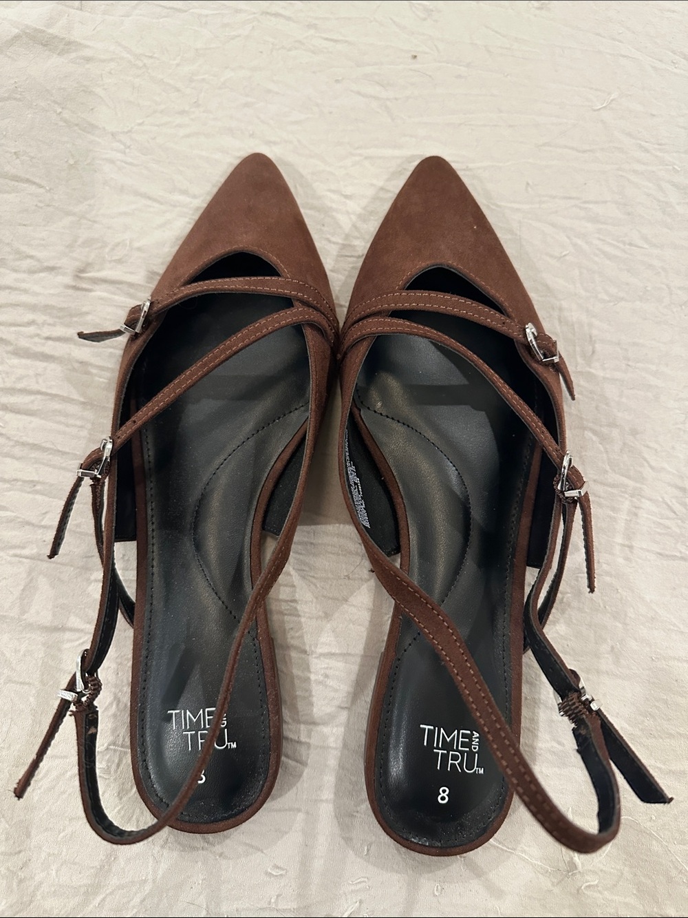 Time and Tru Brown Pointed Toe Strappy Flats